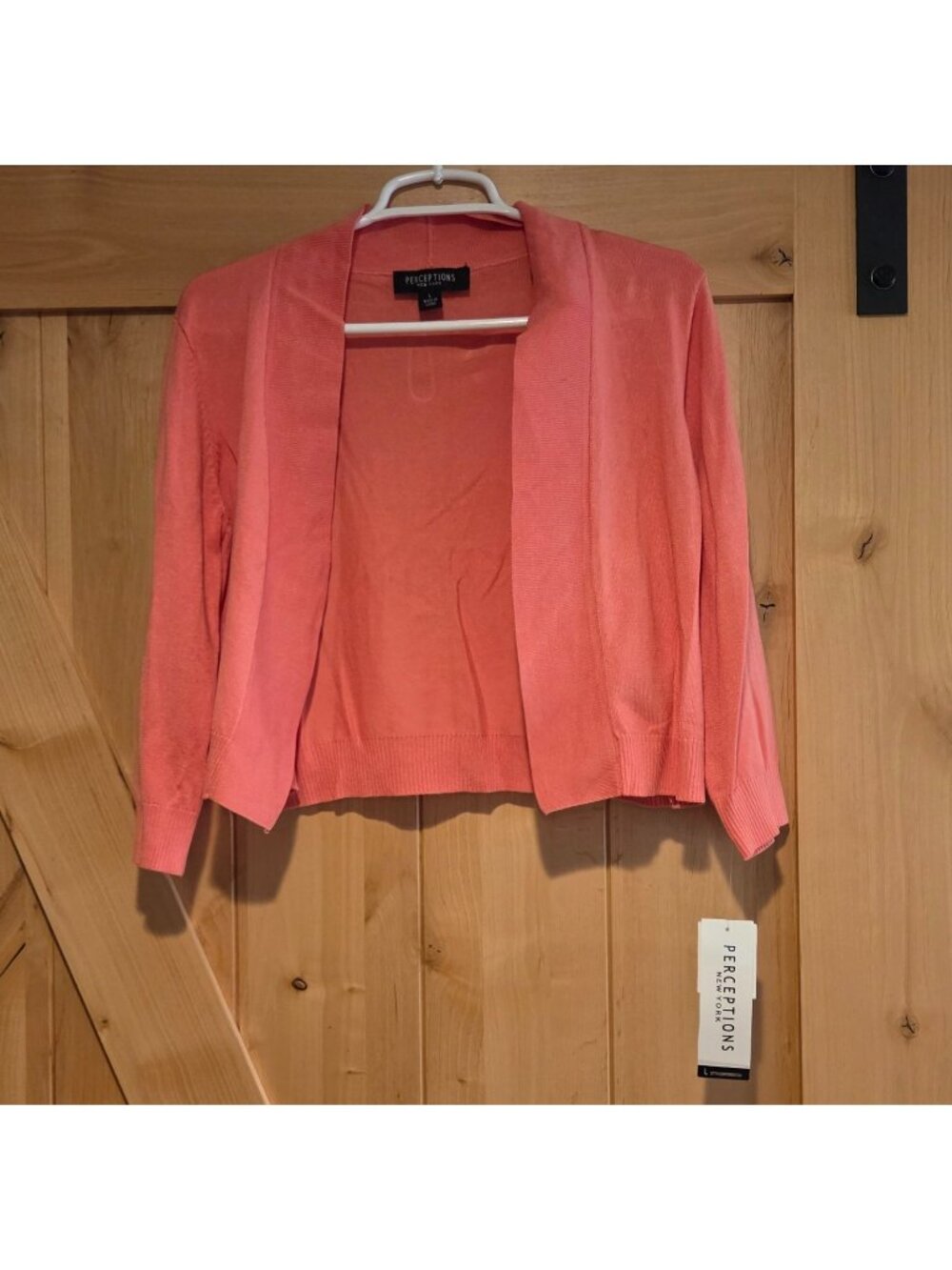 New! Perceptions New York Womens Size L Coral Open Front Cardigan Sweater NWT